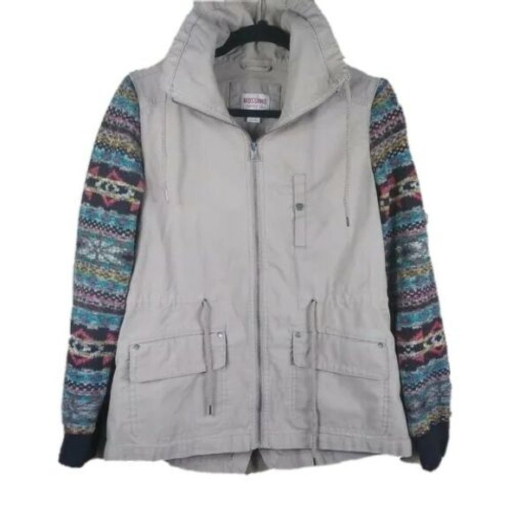 Tan Collared Full Zip Stretch Sleeve Pocket Jacket